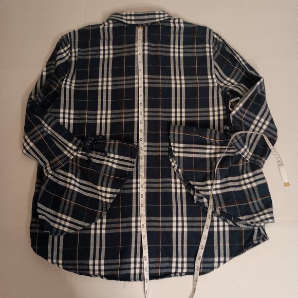 Time and Tru Women’s Blue Plaid Flannel ButtonUp Shirt Bell Sleeves Size L 12–14 - Picture 13 of 16